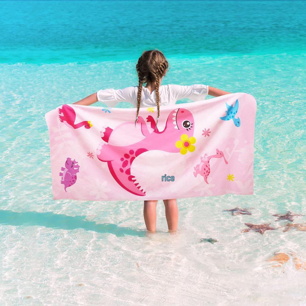 Seaside Resort Quick-Dry Pink Dinosaur Kids' Beach Towel