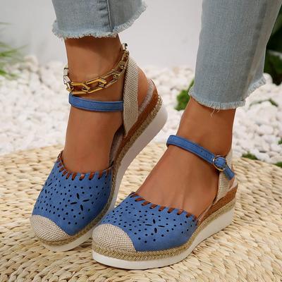 Sandali Zeppa Punta Chiusa Espadrillas Sandali Piattaforma Estivi Gladiatore con Cinturino a Fibbia Donna Sandalias De Mujer
