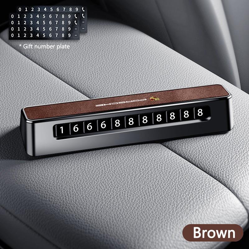 

1PC Car Temporary Parking Card Phone Numbers Plate Slide Adjustable For Porsche 718 Cayenne Cayman Panamera Macan Taycan Boxster коричневий