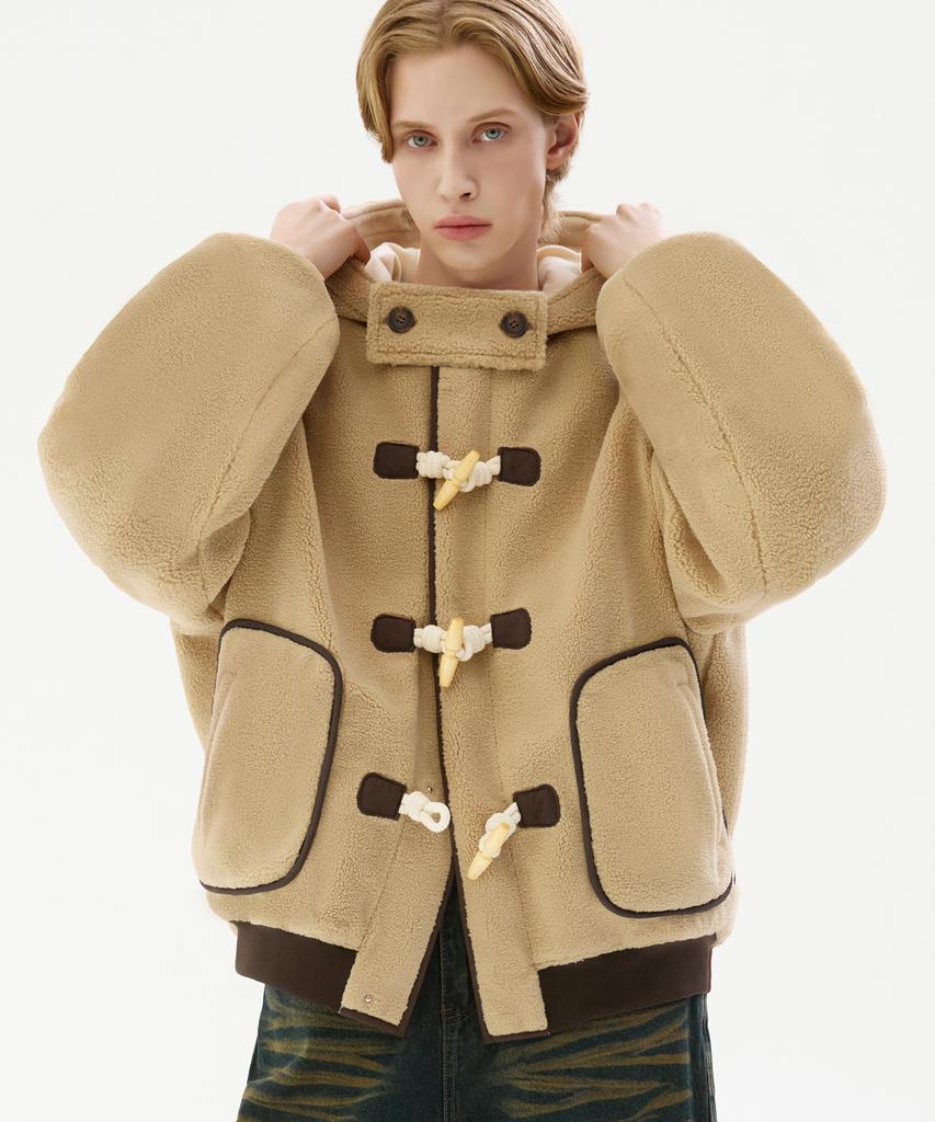 Trillion Unisex Fleece Duffle Hooded Coat Jacket [Beige]