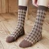 Coffee-Colored Socks for Autumn and Winter, Women's Mid-Length Insulated Retro Pile-Up Socks, Korean Version High-Length Socks