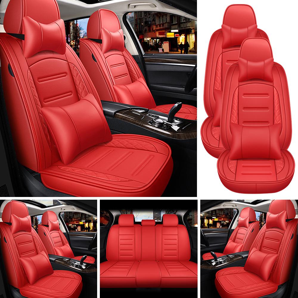 5-Seat PU Leather Universal Car Seat Covers Full Set Front Rear Seat Cushion Anti-scratch Protection For Sedan SUV,with Pillow