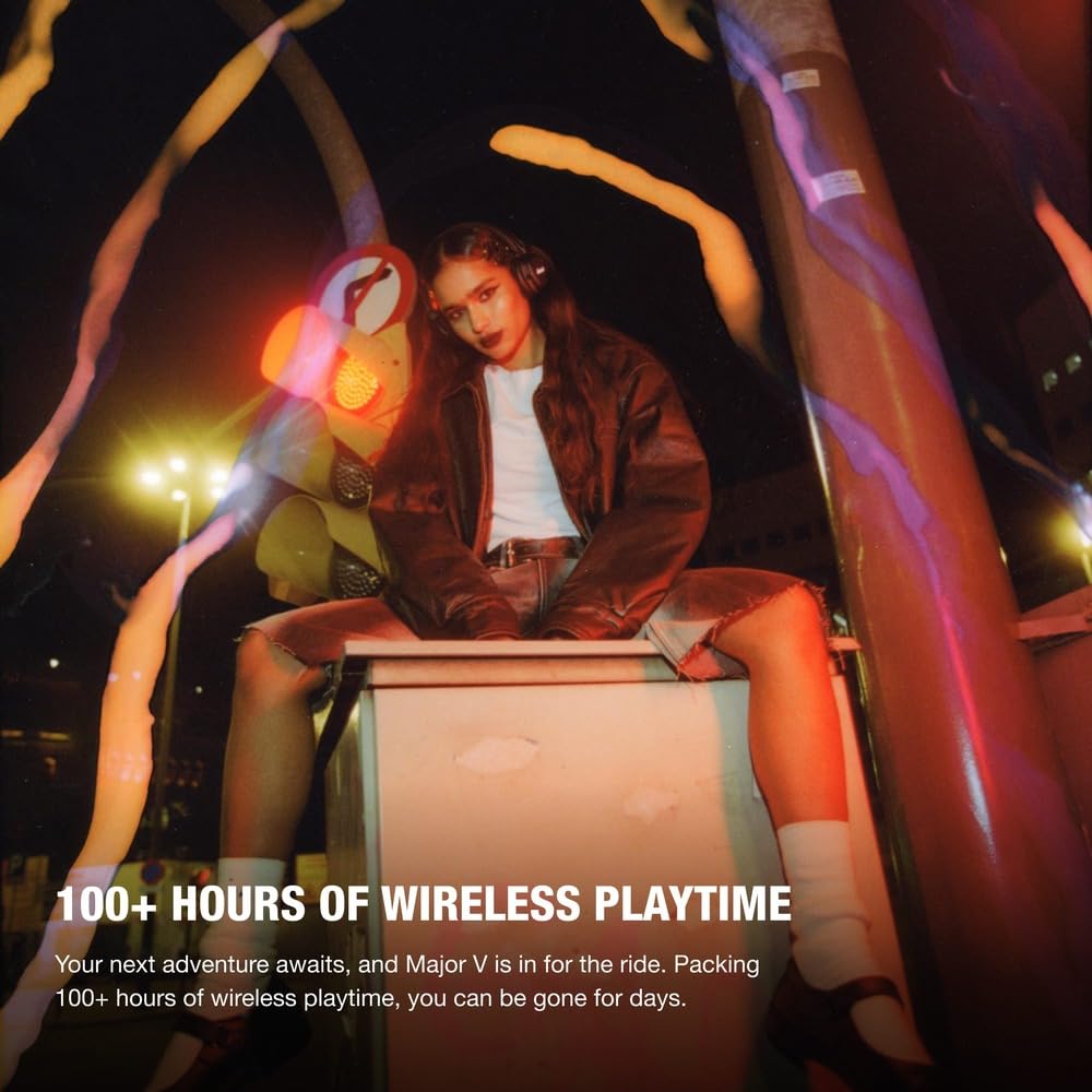 Marshall Major V Wireless On-Ear Headphones, Black, Bluetooth, 100 Hours of Playtime, Qi Charging, and Call Support [Official Japanese Product]
