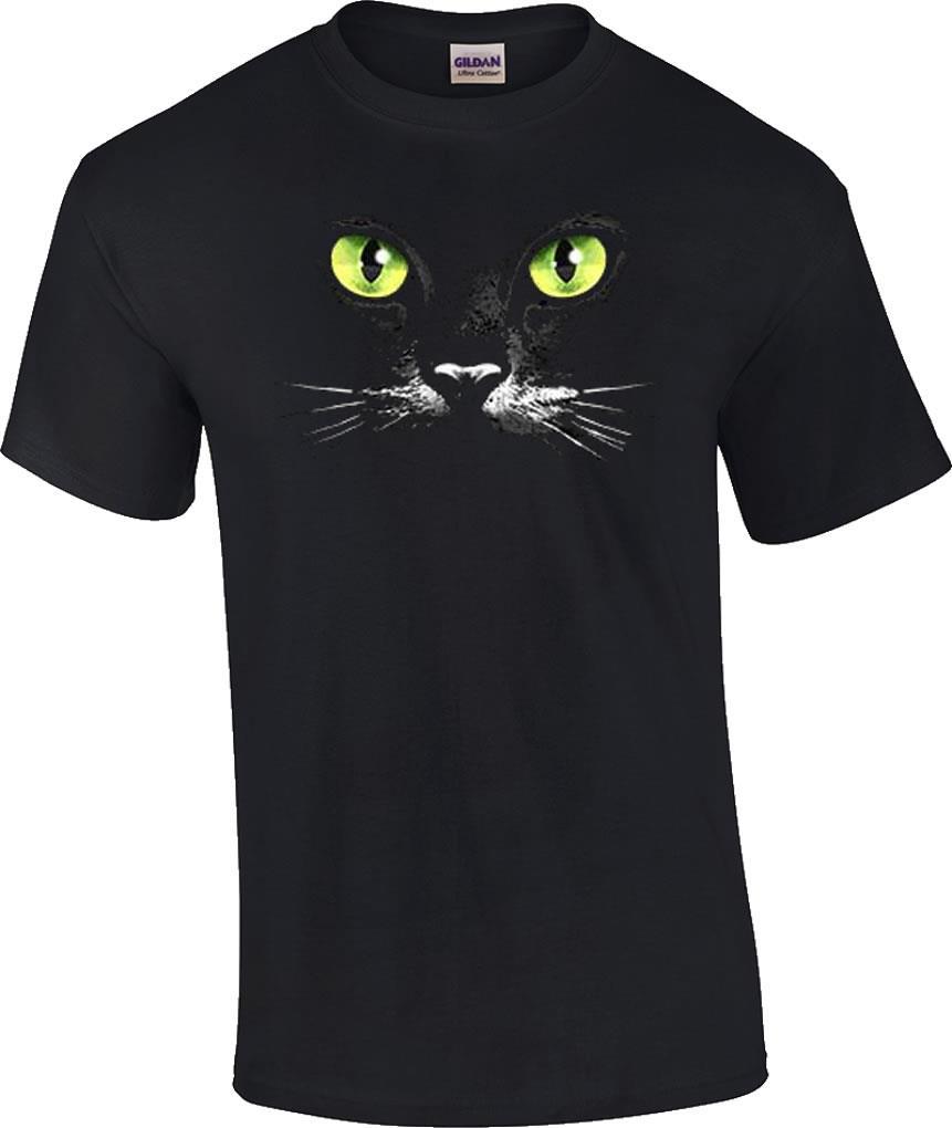 Black Cat Face Green Eyes Feline Kitty Kitten T-Shirt XXXL
