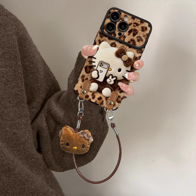 Leopard print cat lanyard is suitable for Apple 16 mobile phone case iphone15 silicone sheepskin Xiaomi 17promax new model.