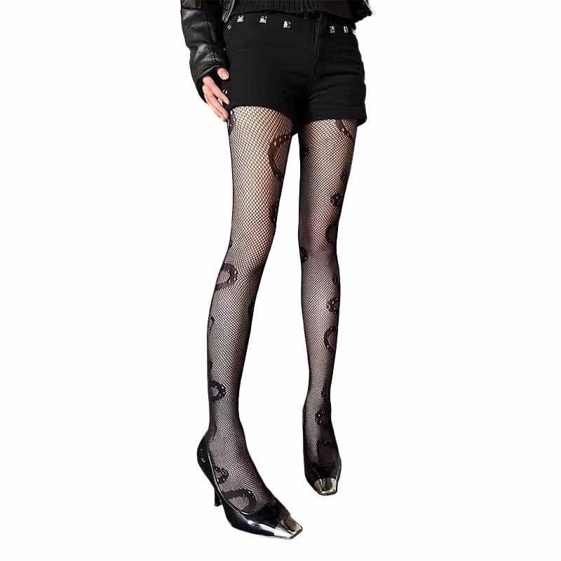 Jarní/Letní Síťované Punčochy s Hadím Vzorem - Retro Žakárové Černé Lingerie Punčochové Kalhoty