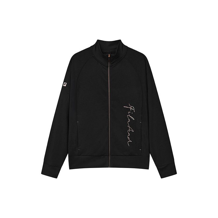 FILA SS22 Athletics Solid Color Zip Collar Letter Sports Knit Long Sleeve Jacket Women jackets Deep-Black A11W221508FBK