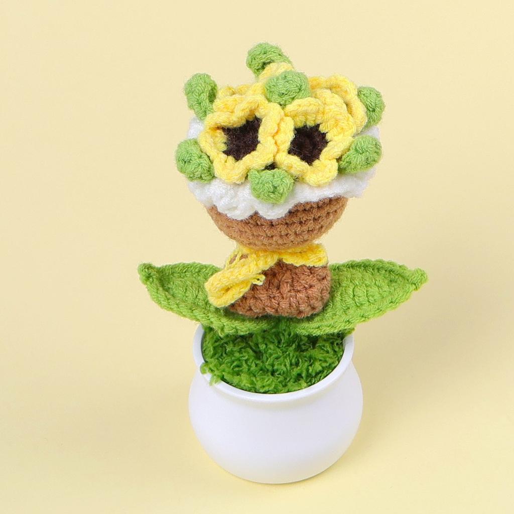 Hand-Knitted Wool Fake Flowers Set: Sunflower, Carnation, Tulip - Desktop Decor, Teacher/Student Gift, Everlasting Bouquet