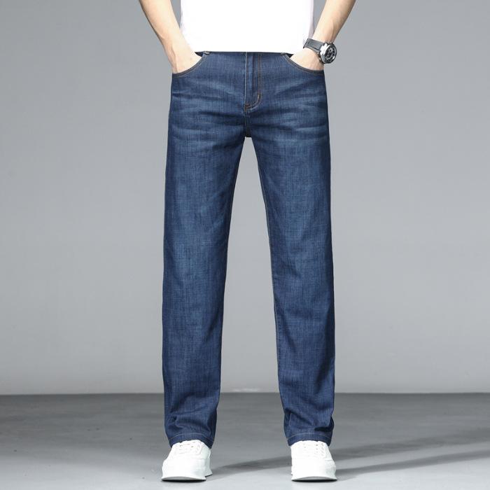 Summer Thin Casual Jeans Men's Stretch Straight Youth Business Fashion Versatile Denim Trousers