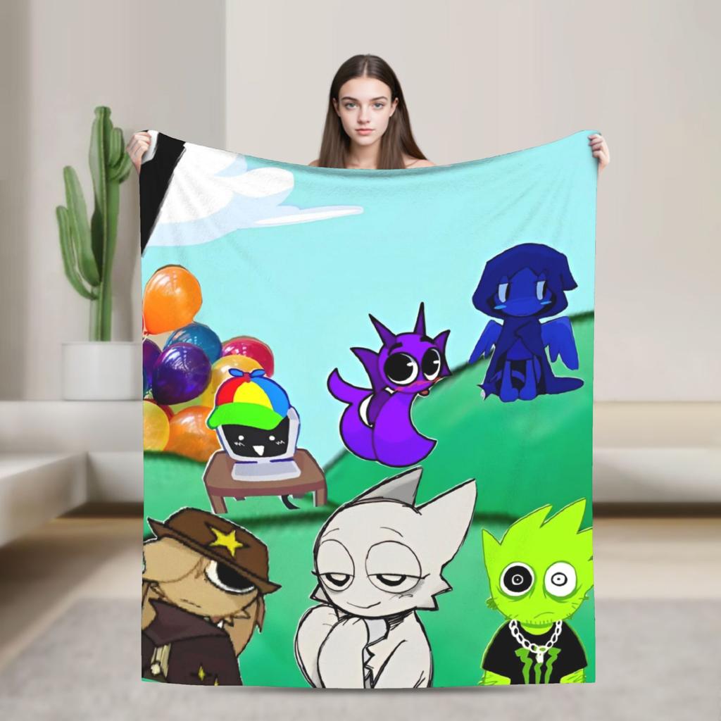 Sprunkis Game Blankets Fleece Novelty Breathable Throw Blankets for Chair Covering Sofa All Season
