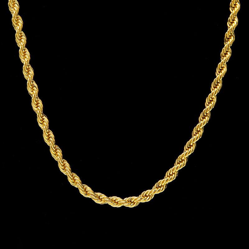 Gold Plated 18K Twisted Chain Necklace & Bracelet Set, 3mm Thick, Simple Couple Style