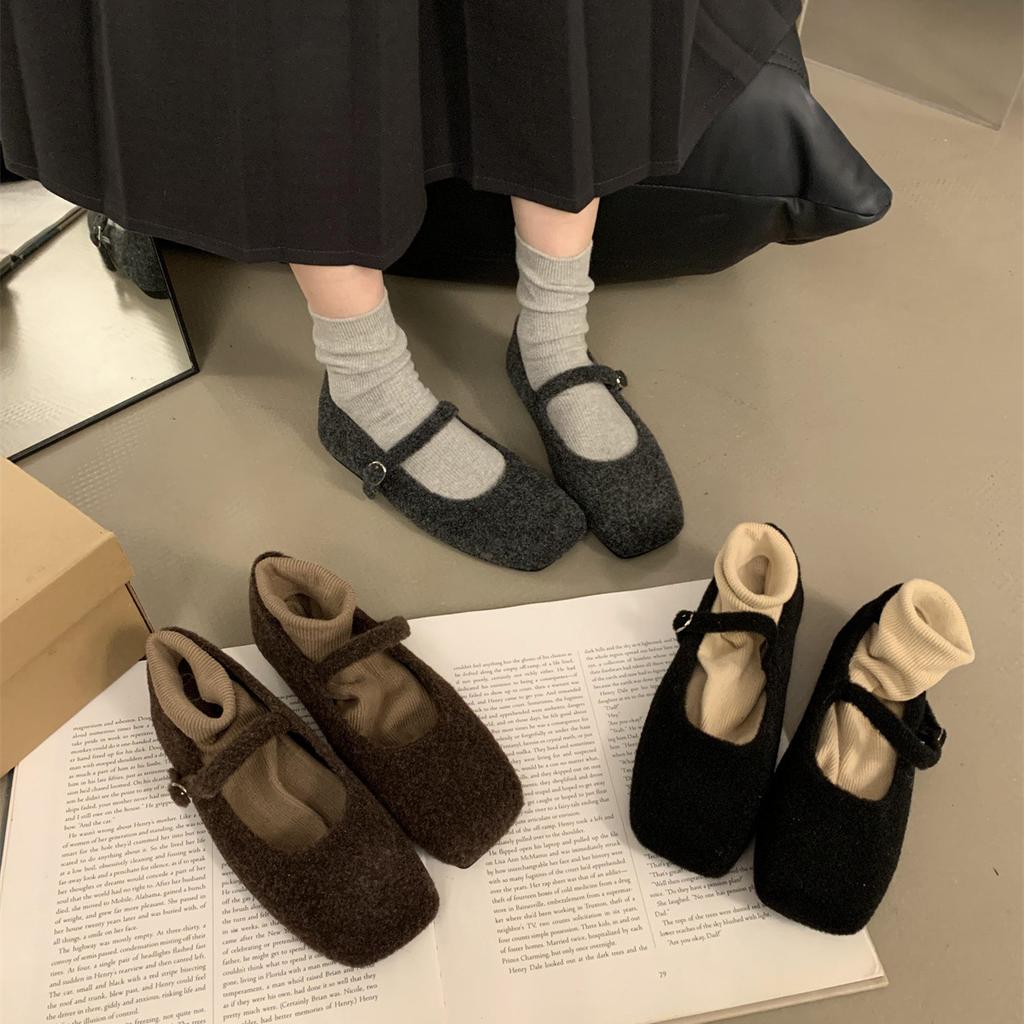 Flat-soled single shoes, evening shoes 2025 winter Mao Mao shoes, soft-soled comfortable Doudou shoes