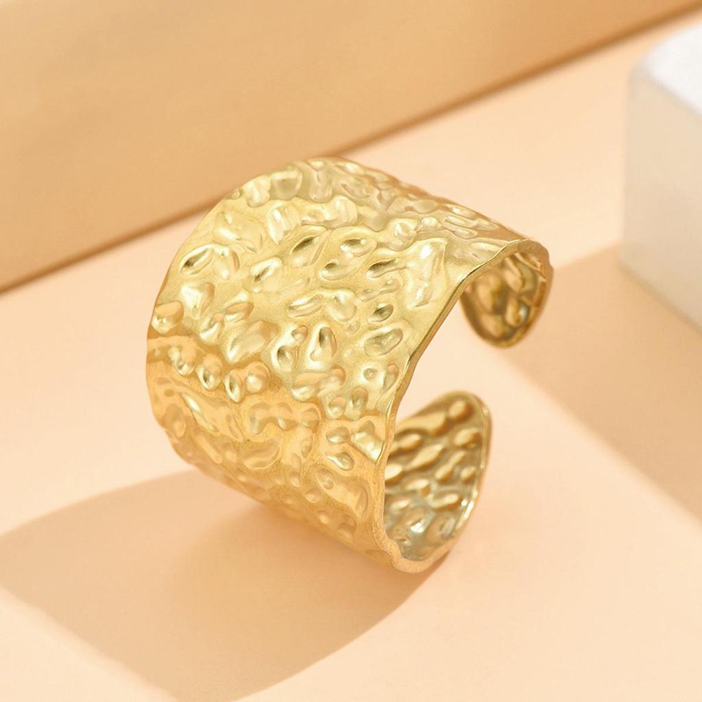 European and American Retro Hammered Texture Adjustable Stainless Steel Ring
