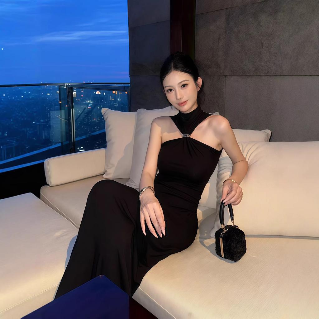 Pure desire temperament neck sleeveless dress women's spring new fashion waist thin high-end hip-wrapped dress