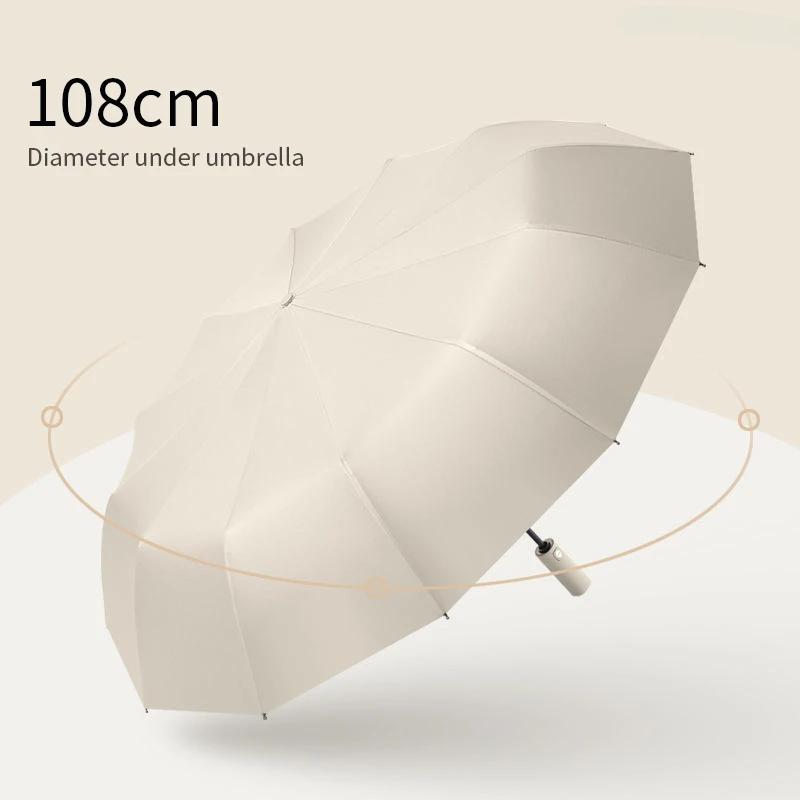 12-Rib Automatic Folding Umbrella Solid Color Large Size Sunshade UV Protection Outdoor Travel Parasol