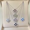 HW Colored Gem Hollow Four-Leaf Clover Necklace - Elegant Diamond Flower Pendant for Women