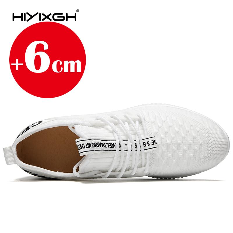 Men's white sports oxford shoes, elevator insole, height increase 6cm, lace-up sneakers, mesh, height increase shoes, size 37-43