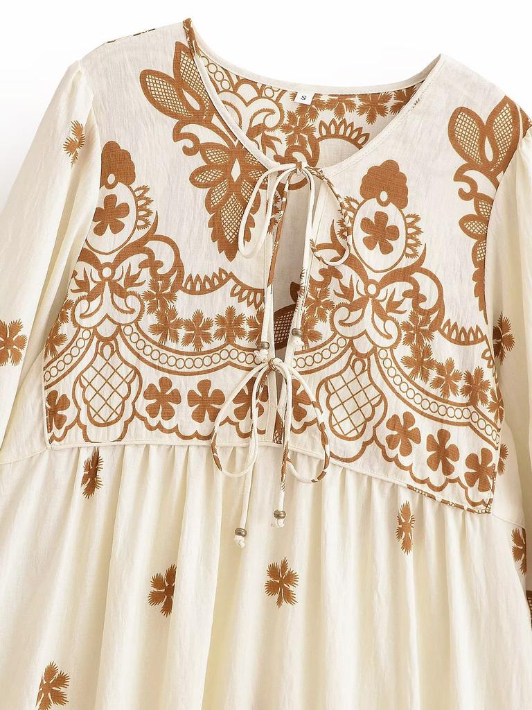 Summer European and American Women's Clothing Positioning Printing Fringed Bohemian Loose Dress