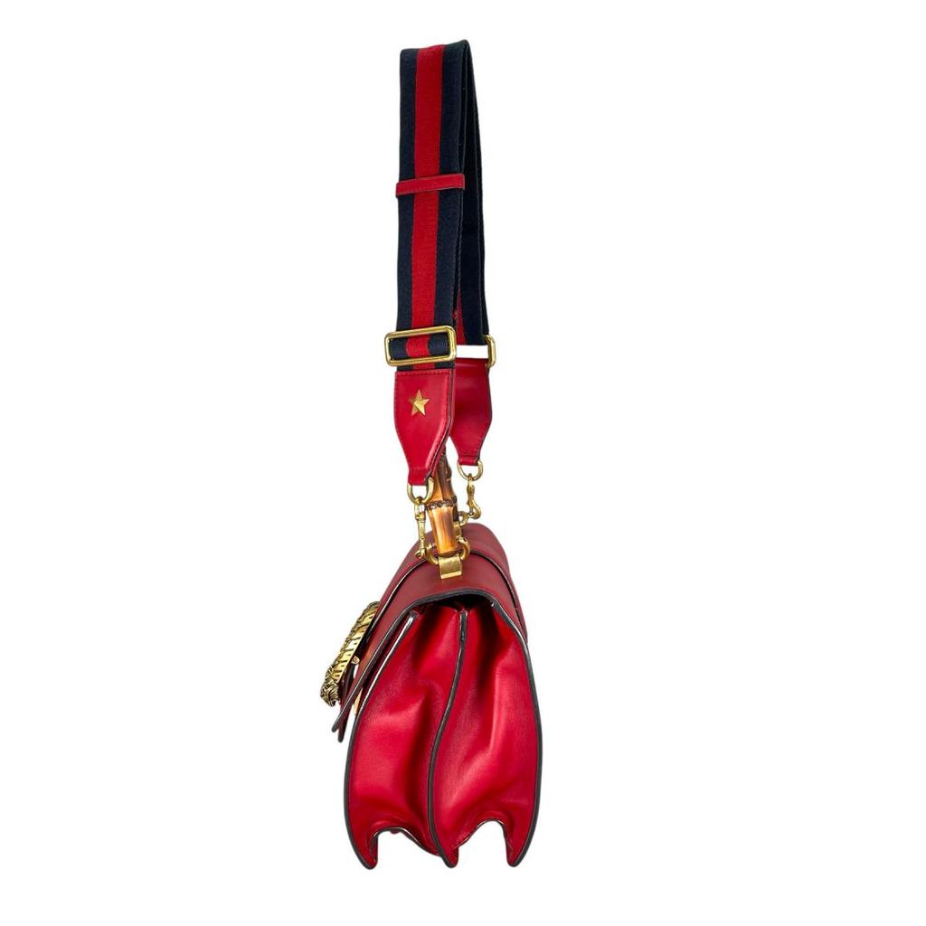 Gucci Dionysus Bamboo Handbag Leather Red Women 448075 Used