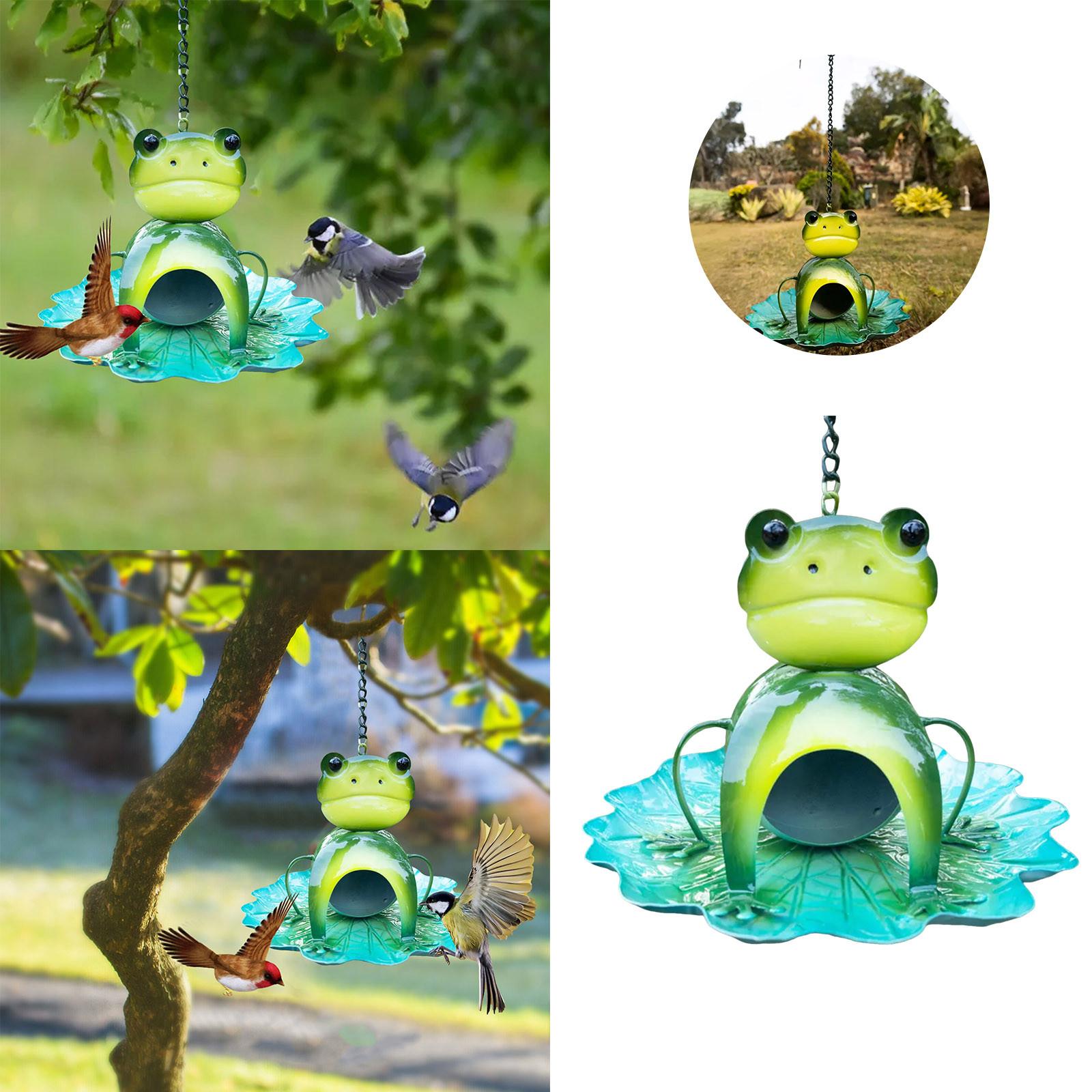Hanging Bird Feeder Platform Bird Feeder For Outdoor Garden Green Frog Bird Feeder Stand Station Apartment Feeder (Green,One Size) зелёный