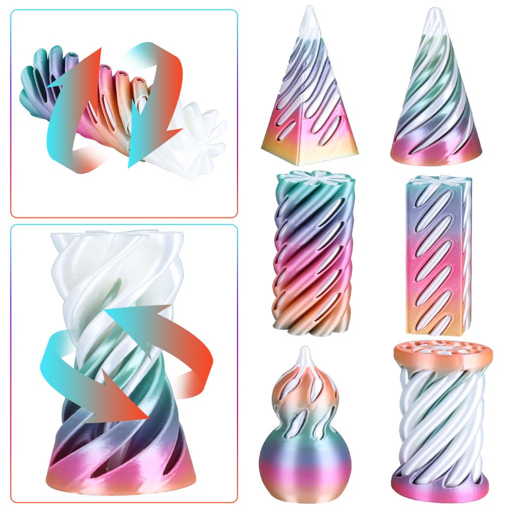 3D Printed Spiral Cone Toy, Impossible Pass Through Square Pillar Puzzle, Fidget Helix Vortex Illusion Stress Relief Desk Gadget