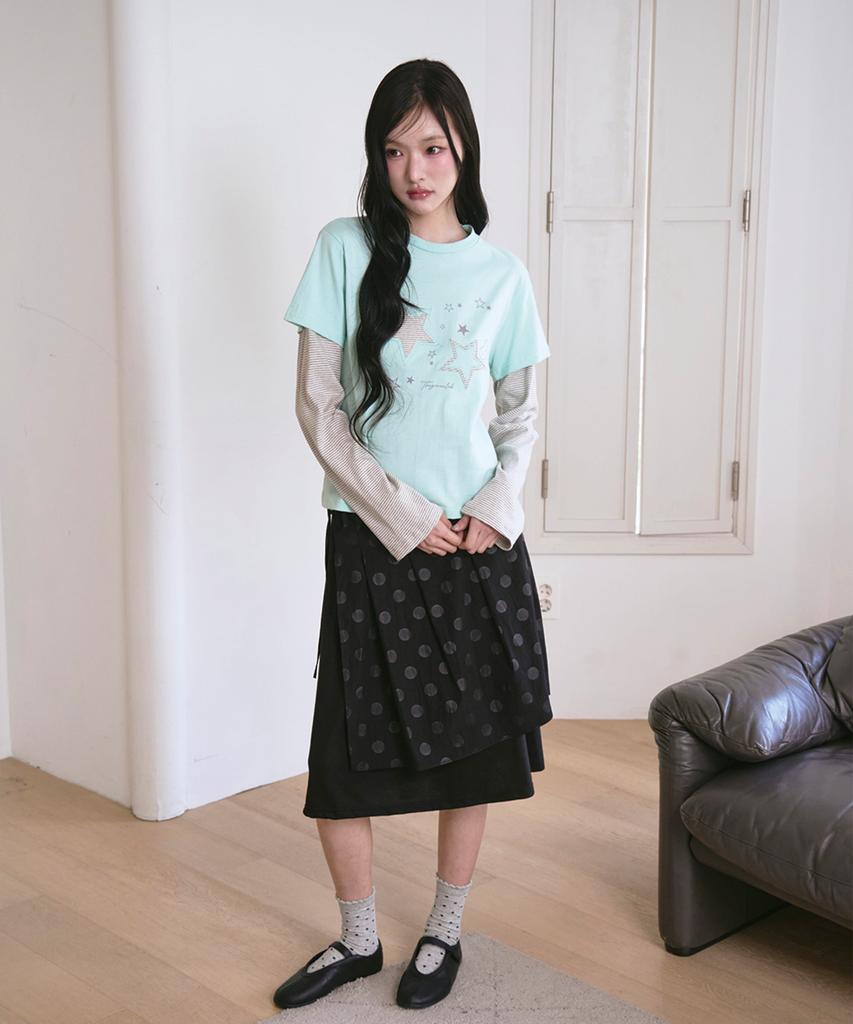 THE GREEN LAB Star Patch St Layered T-Shirt [Mint]