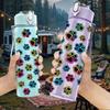 1PC Dense Small Multicolor Flower Print 750ml Color Plastic Sports Water Bottle Leakproof Flip Straw Lid Suitable for Sports Office Home Use