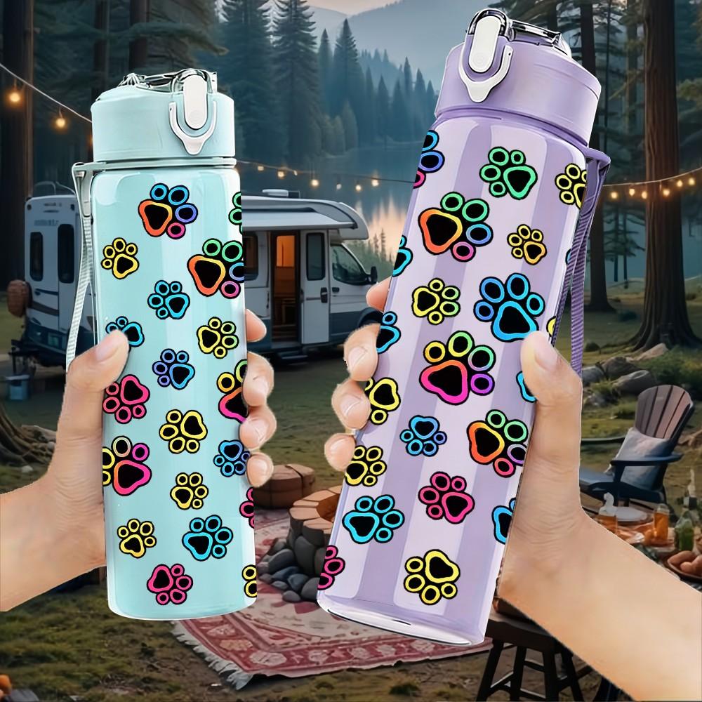 1PC Dense Small Multicolor Flower Print 750ml Color Plastic Sports Water Bottle Leakproof Flip Straw Lid Suitable for Sports Office Home Use