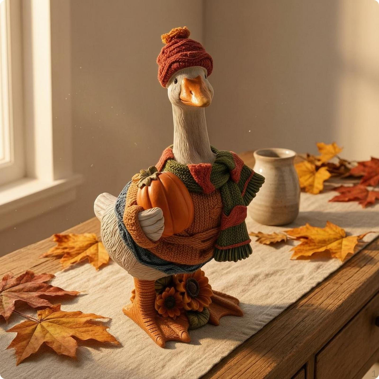 Pumpkin Duck Ornament Autumn Decorative Figurine Painted Detailing Home