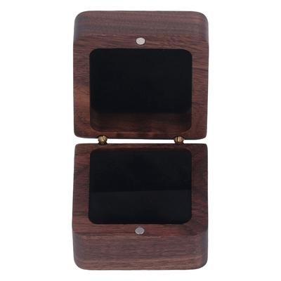 Wood Ring Box Retro Beautiful Portable Magnet Button Black Walnut Ring Box for Proposals
