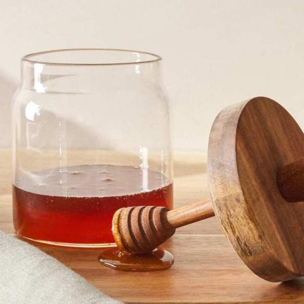 Wooden Honey Dipper Honey Jar Dipper Set Lid Glass Honey Containers Durable Honey Dispenser  Gift