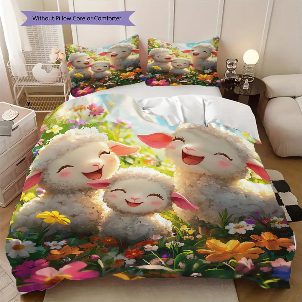 Sheep Pattern Bedding Quilt Set Quilt Cover Pillowcase Home Decoration Birthday Gift (1 * duvet cover + 2 * pillowcase, without core)