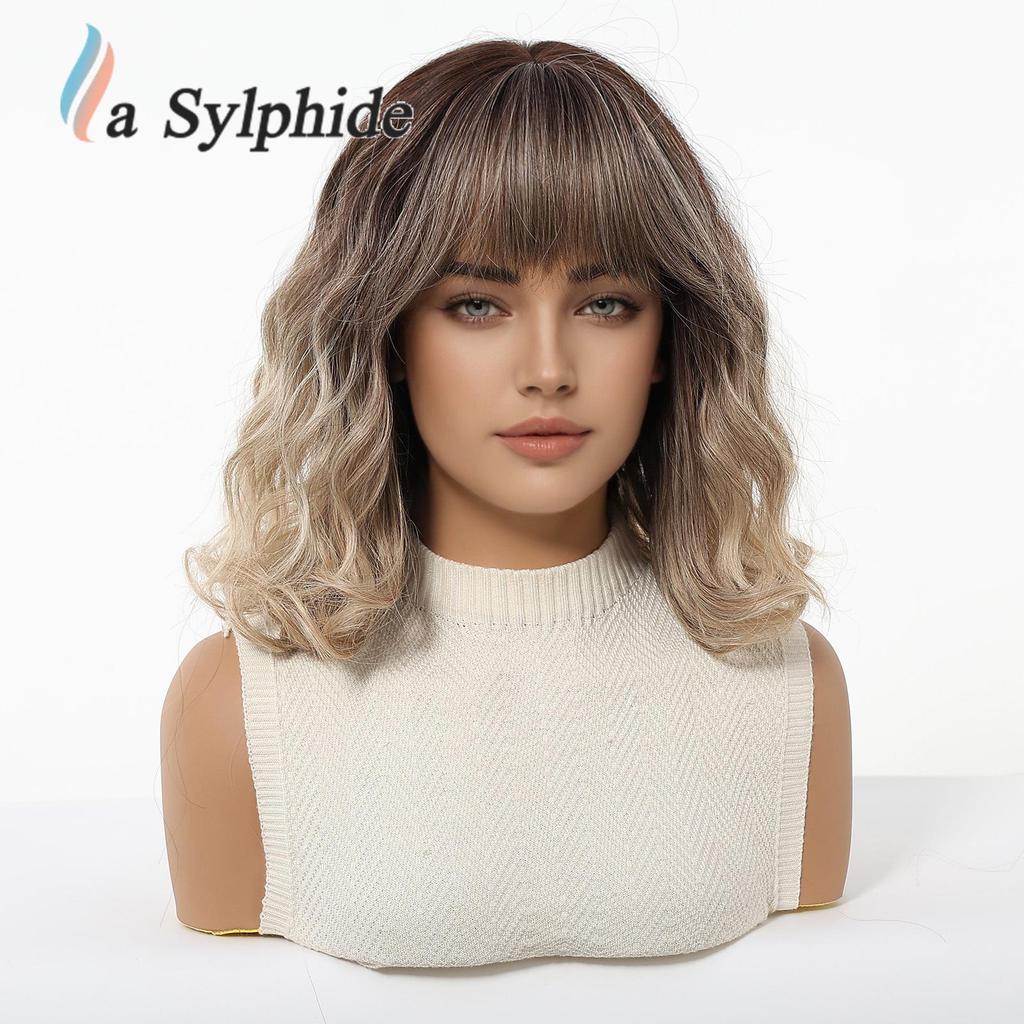 Hot-Selling European and American Women's Short Curly Bobo Wig - Golden Gradient, Fashionable & Natural.