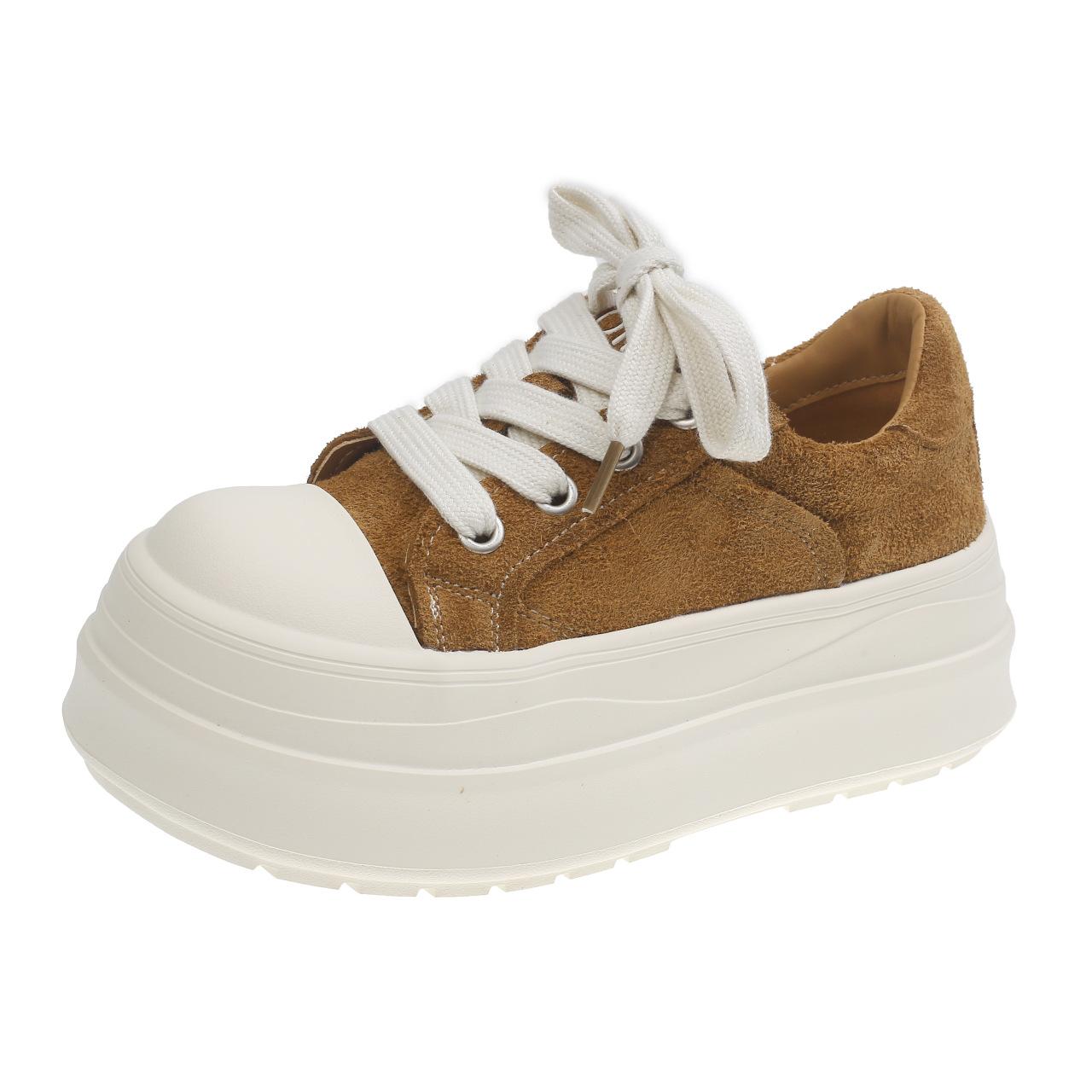 

Yueyu ugly cute round head thick sole popular muffin sports shoes women s 2025 autumn new big head casual board shoes trend 40 коричневый