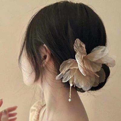 Atmosphäre Blume Quaste Süße Haarnadel Am Hinterkopf Stoff Perlen Haarnadel Haarschmuck Luxus Exquisite Haarnadel Neu