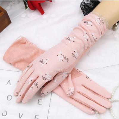 New Fashion Women's Summer Cotton Printing Flower Lace Edge Breathable Non-slip Sun Protection Driving Gloves