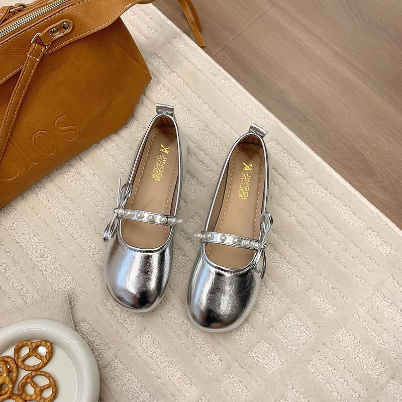 

Весенние новые туфли Мэри Джейн на низком каблуке с мелким вырезом, одинарные туфли с квадратным носком и бантом, с юбкой, на одной педали 40 серебряный