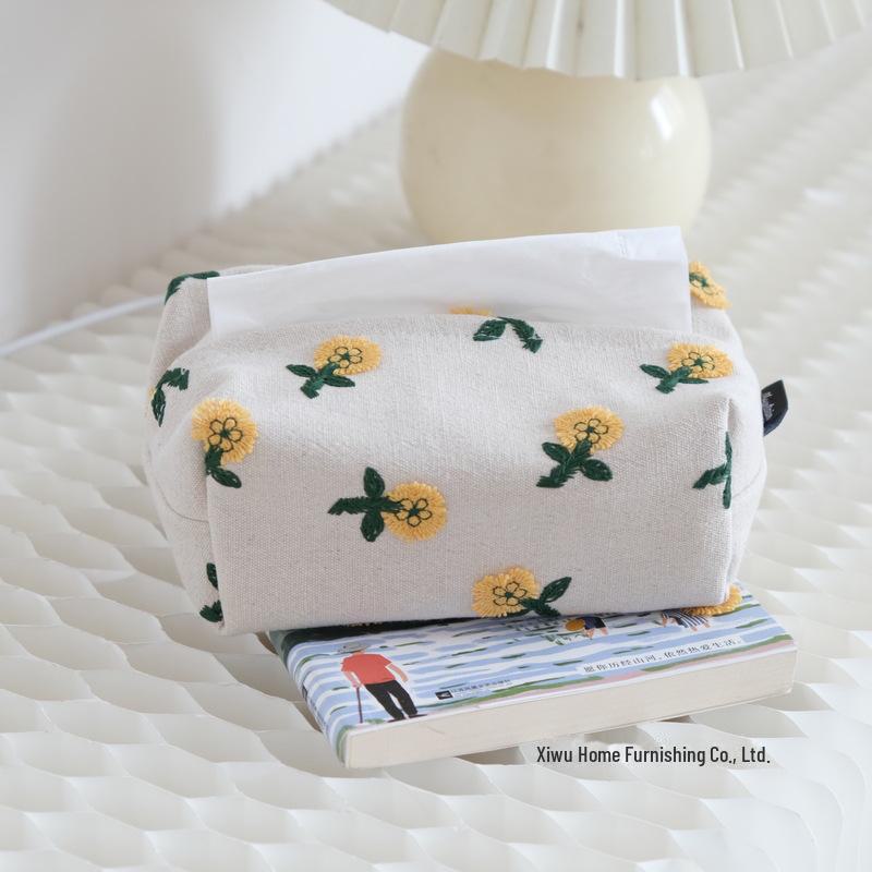 Husă de șervețel japoneză pentru tamburină - model cu margarete galbene mici și carouri albastru-verde