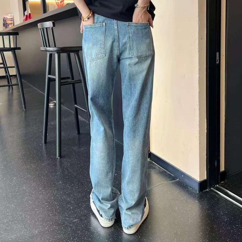 Summer New Retro Blue Casual American Retro Ripped Straight Jeans Washed and Old Loose Ripped Trousers