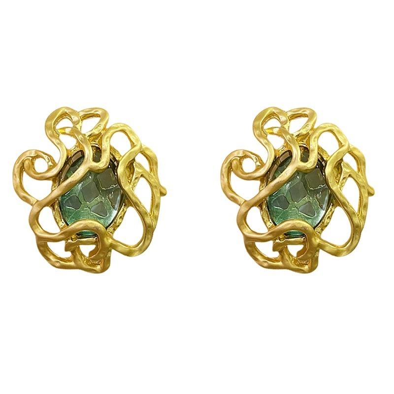 European and American exaggerated heavy industry metal gold geometric flower earrings advanced sense retro cold wind medieval hollow earrings