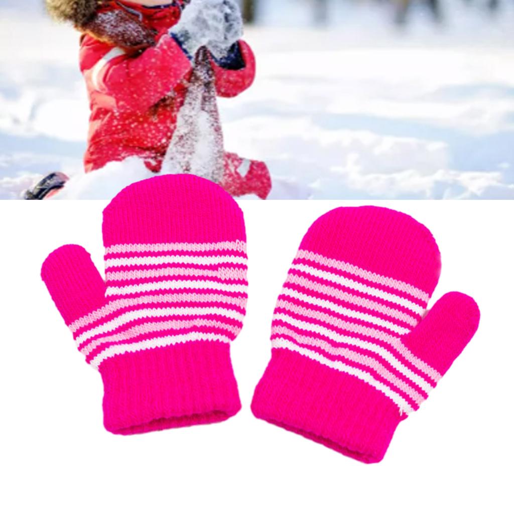 Knitted Striped Pattern Gloves Winter Full Finger Mittens Stretchy Warm Walking Running Gloves for Kids Unisex 1-2 Years