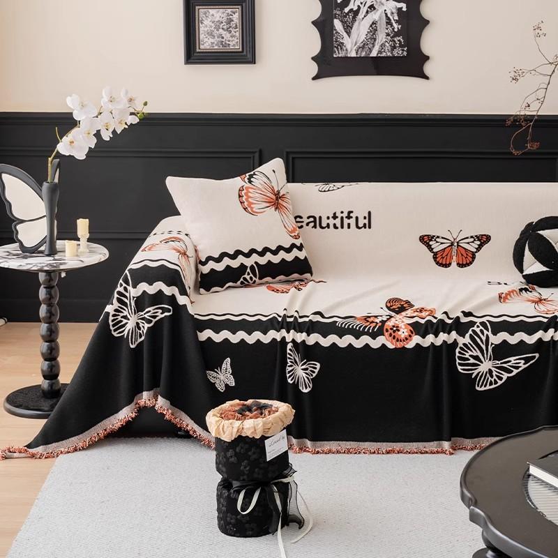 Funda Sofa Chenille Hawaii Butterfly Color Block Sofa Mat Throw Blankets All-season Camping Picnic Sofa Cover