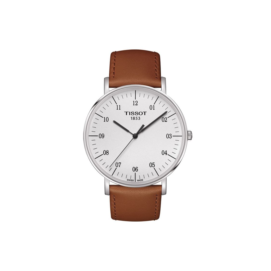 TISSOT Montre  S&eacute;rie Lovely Mouvement Quartz R&eacute;sistante &agrave; l'eau 30 M&egrave;tres Bo&icirc;tier en Acier Inoxydable Cadran Blanc Bracelet en Cuir V&eacute;ritable