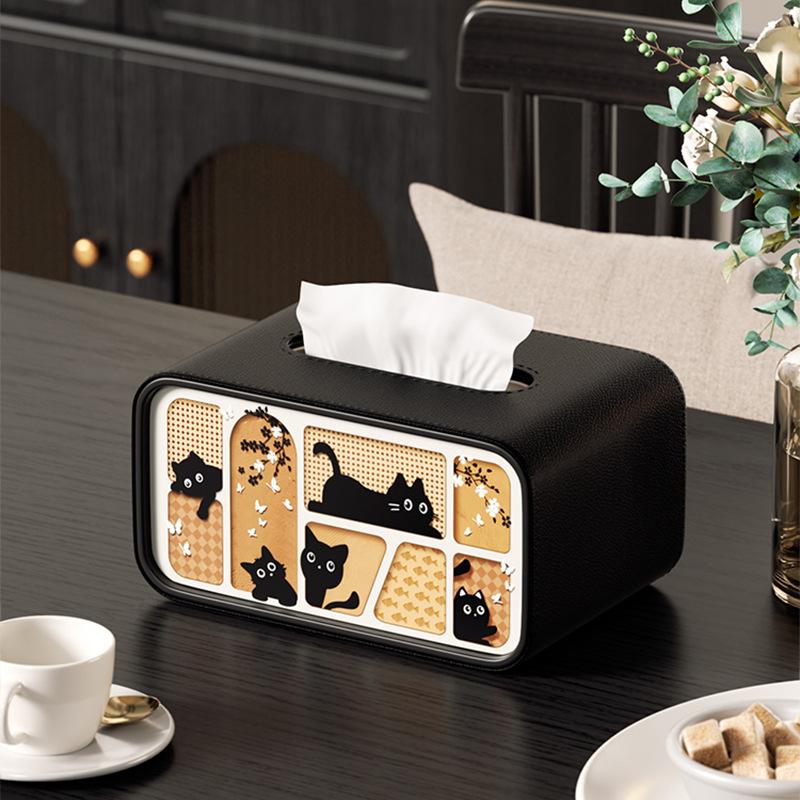 Leather Tissue Box with Storage Rack and Home Decoration Paper Rack, Suitable for Office Desks, Countertops, Bedside Tables, Etc