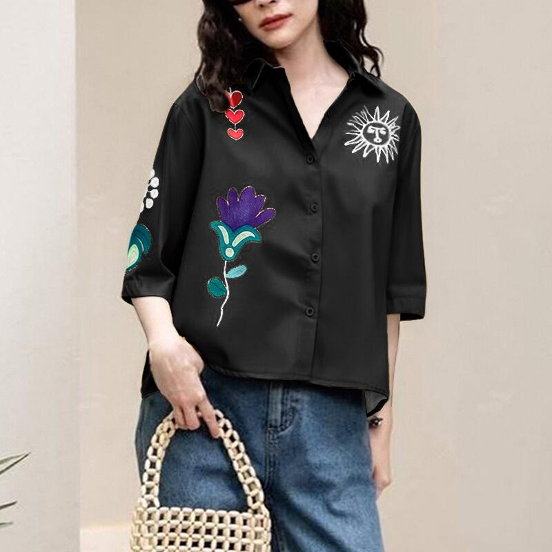 

ZANZEA Женская повседневная блузка с отложным воротником, свободная, с рукавом три четверти, с принтом 5XL