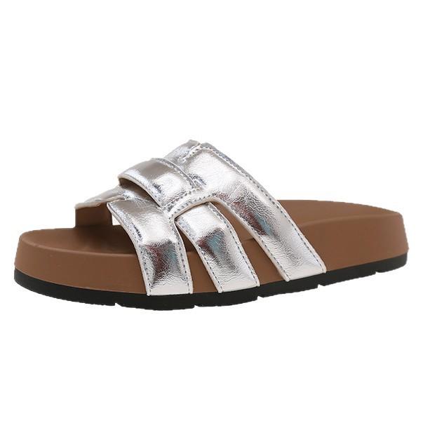 2025 Summer Slippers Fashionable Women's Platform New Comfortable Slippers Cool Outside Wear Leather Casual Vacation Beach Shoes