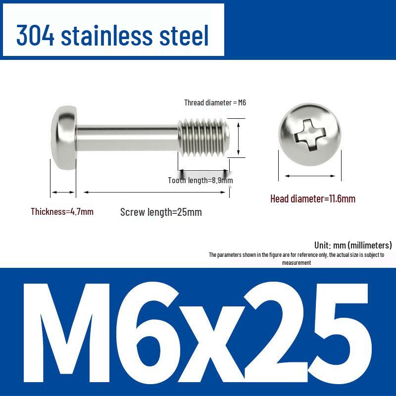 Yigu 304 Stainless Steel Phillips Round Head Captive Screws - M2/M3/M4 Half Thread Pan Head Machine Screws