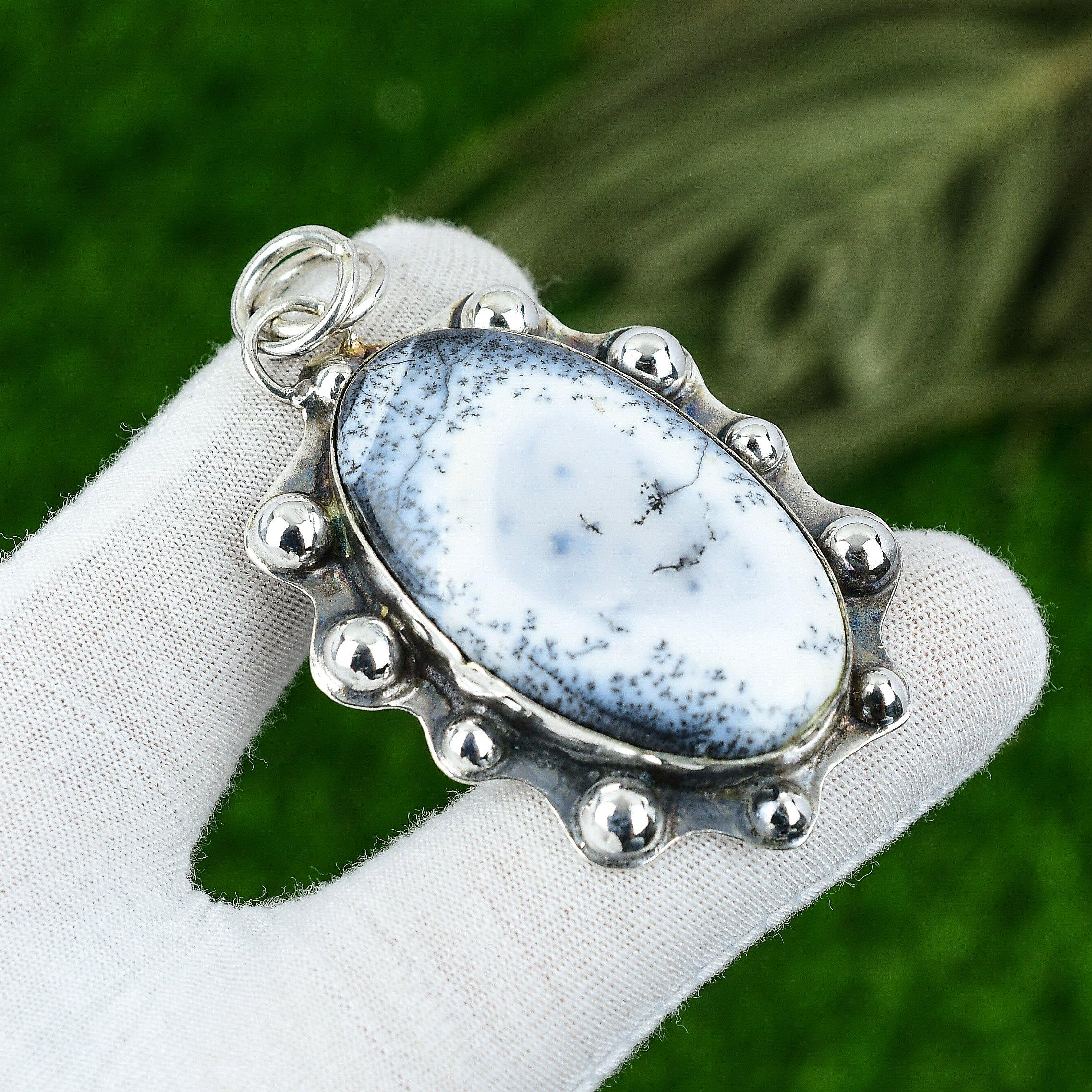 

Natural Dendrite Opal Gemstone Pendant 925 Sterling Silver Jewelry For Women