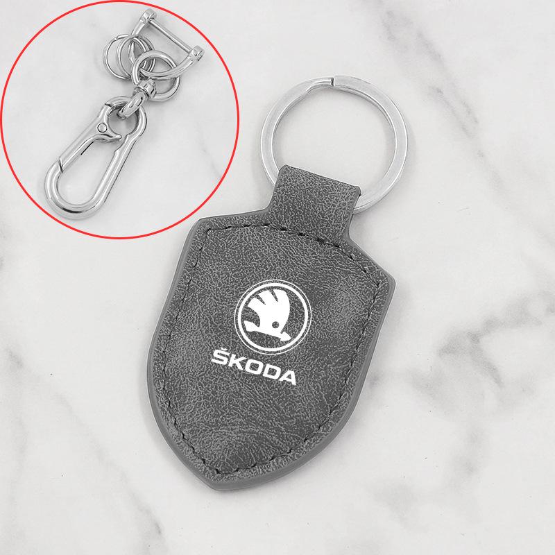 Carbon Fiber Textured Leather Keychain for Skoda Octavia, Superb, Karoq, and Rapid