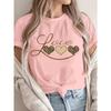 Women Chic Leopard Print Love Heart Graphic Round Neck with Golden Accents Wear Leopard Print